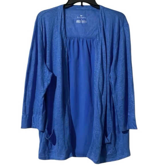 Talbots open cardigan lightweight Linen sweater Women’s XL Blue Beach Coastal - Picture 11 of 11